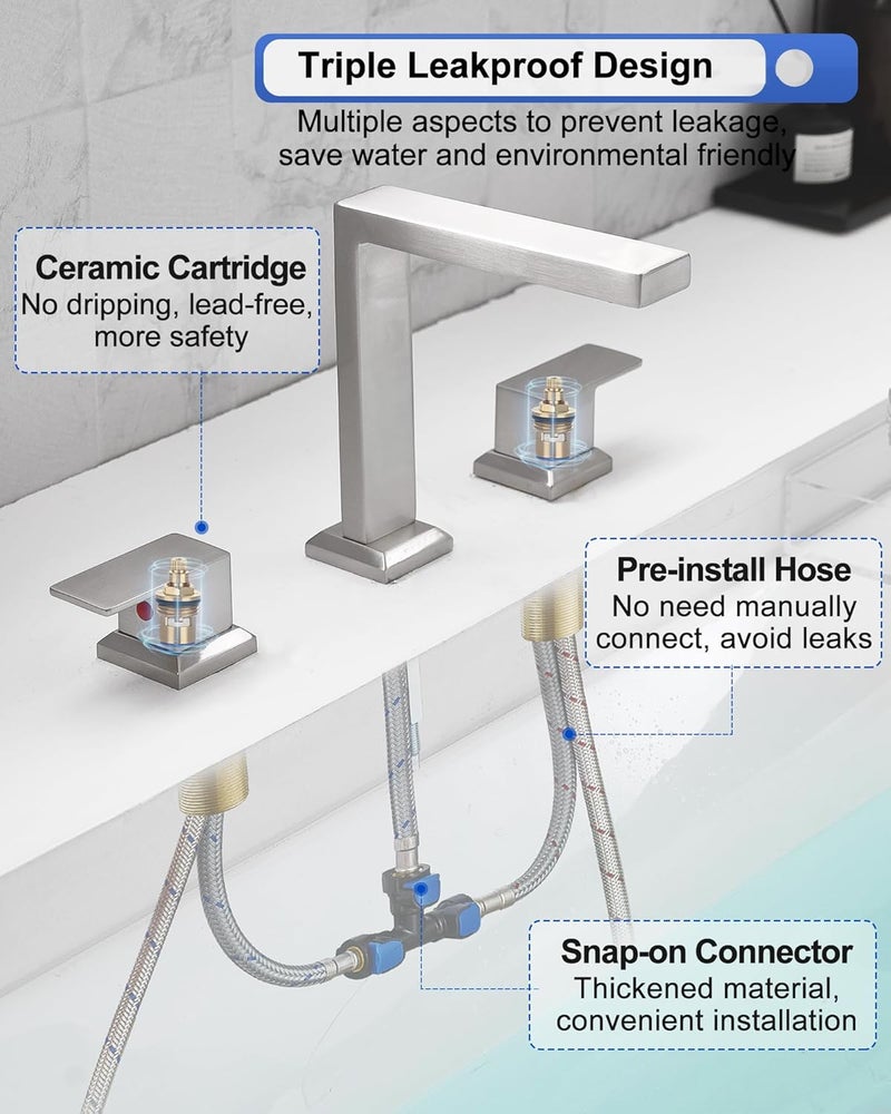 HEYMYTAP High Flow Roman Bathtub Faucet Set 2 Handle, Brushed Nickel Tub Faucet Solid Brass Bathtub Faucets Deck Mount Tub Faucet with 23.6 Inch Hose Non Drip - Image 3